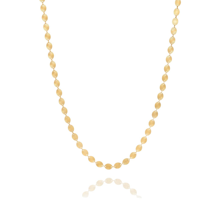 Rachel Jackson gold sunburst chain necklace with oval links etched with sun rays, 22ct gold plated sterling silver.