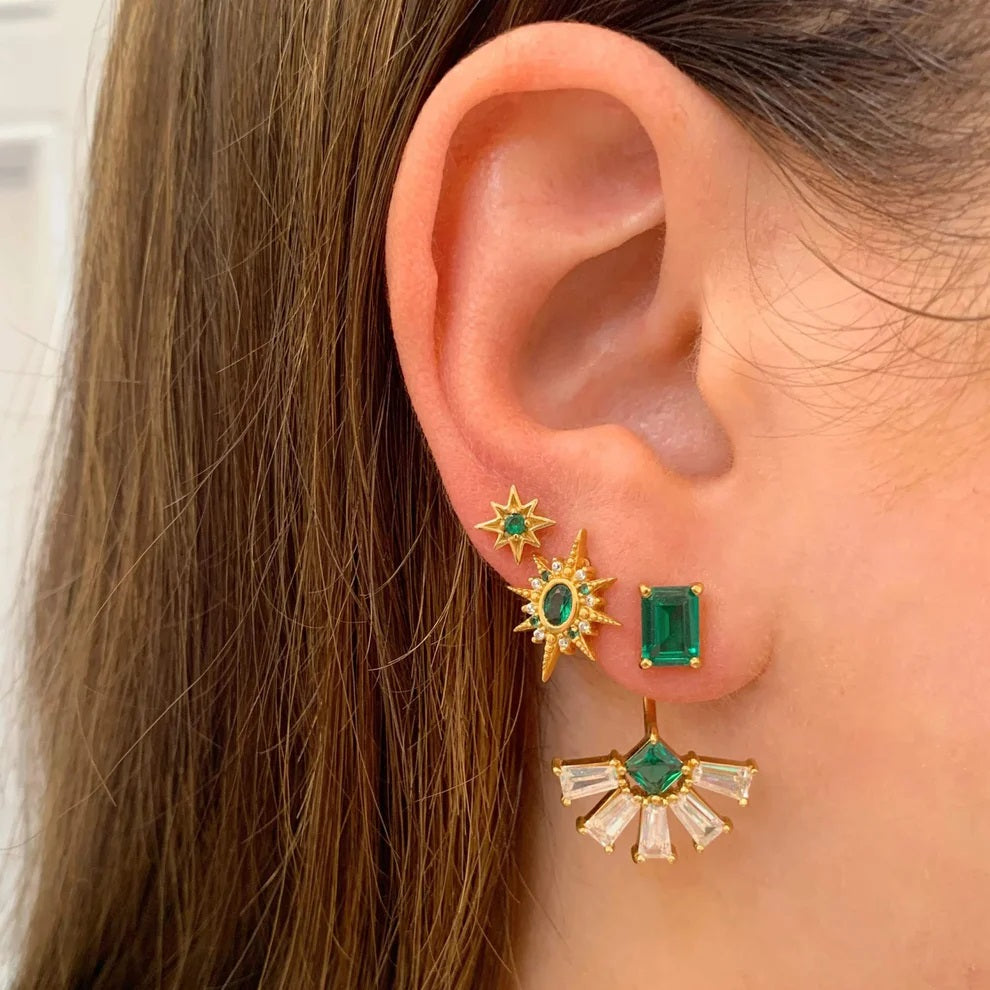 Amelia Scott Ziggy Micro North Star Studs Emerald Green and Gold