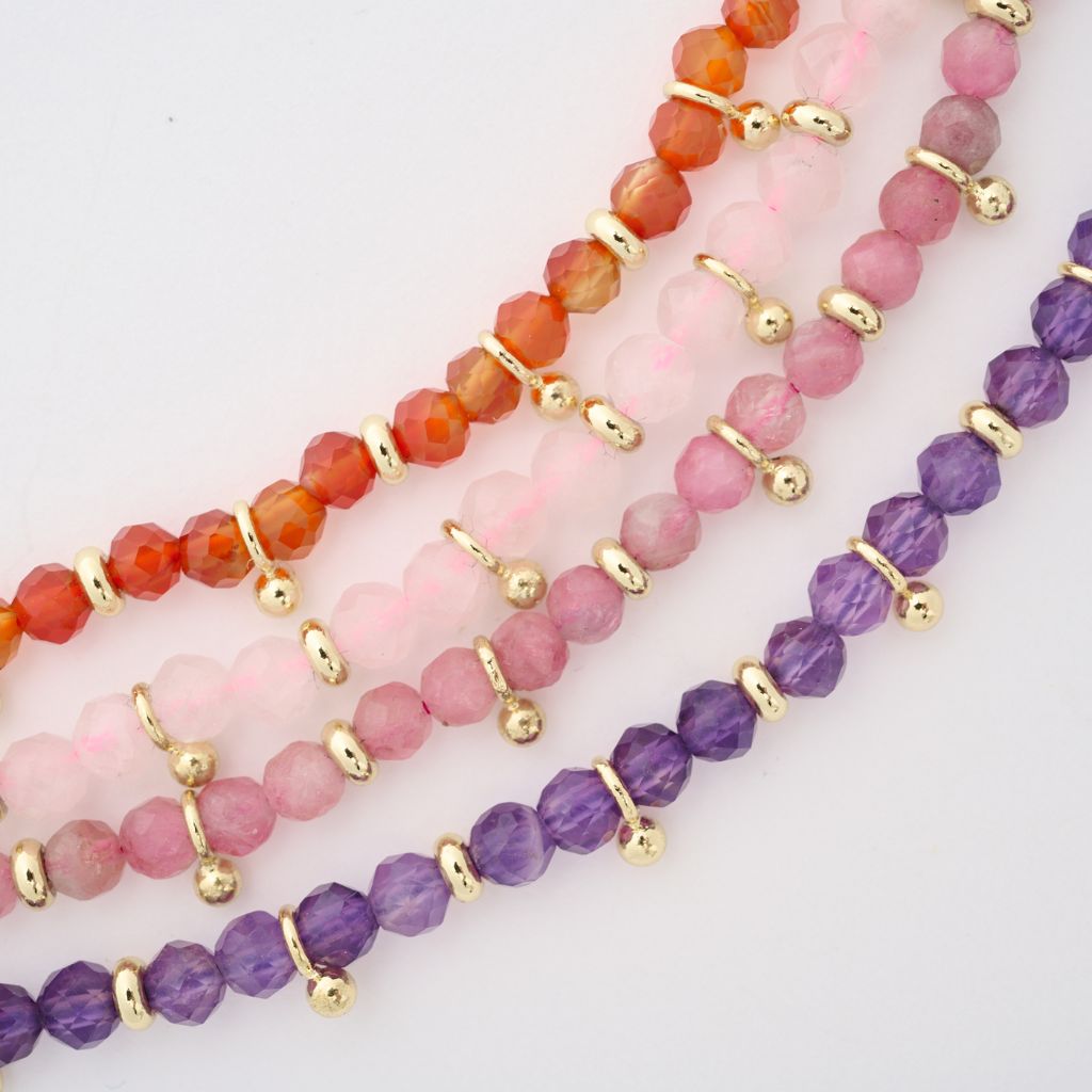 Boho Betty Harmony Rose Quartz Gold Slider Bracelet. Item code BRWRQGDVB.