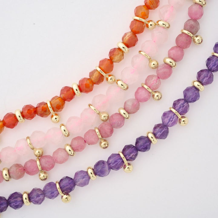 Boho Betty Harmony Rose Quartz Gold Slider Bracelet. Item code BRWRQGDVB.