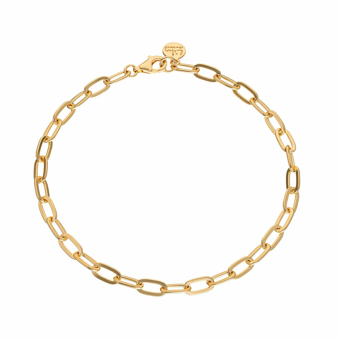 Lily Charmed Chunky Oval Link Charm Gold Bracelet. Item code CBRGCNKOV