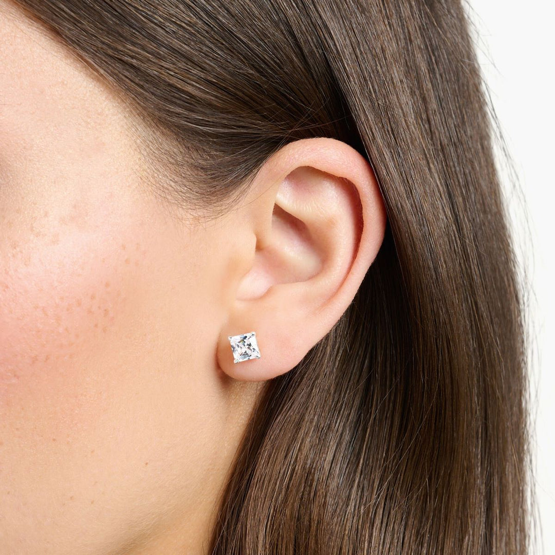 Thomas Sabo Princess Cut White Zirconia Stud Earrings - Silver