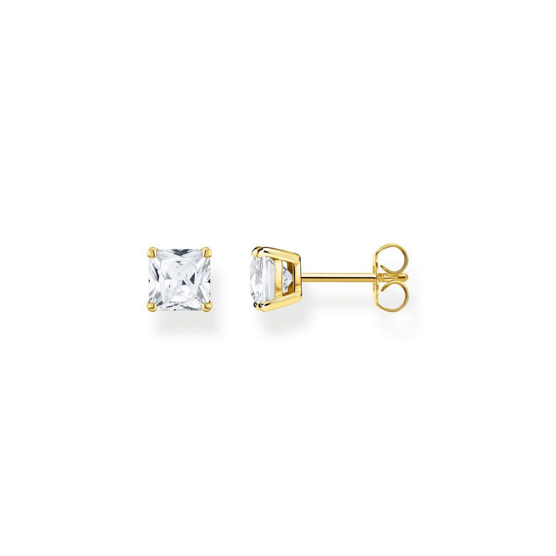 Thomas Sabo Princess Cut White Zirconia Stud Earrings - Gold