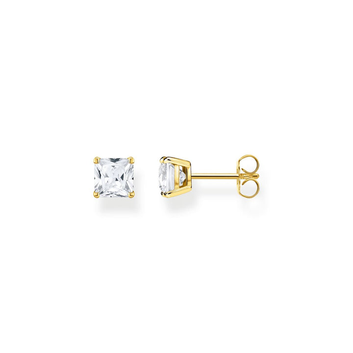 Thomas Sabo Princess Cut White Zirconia Stud Earrings - Gold