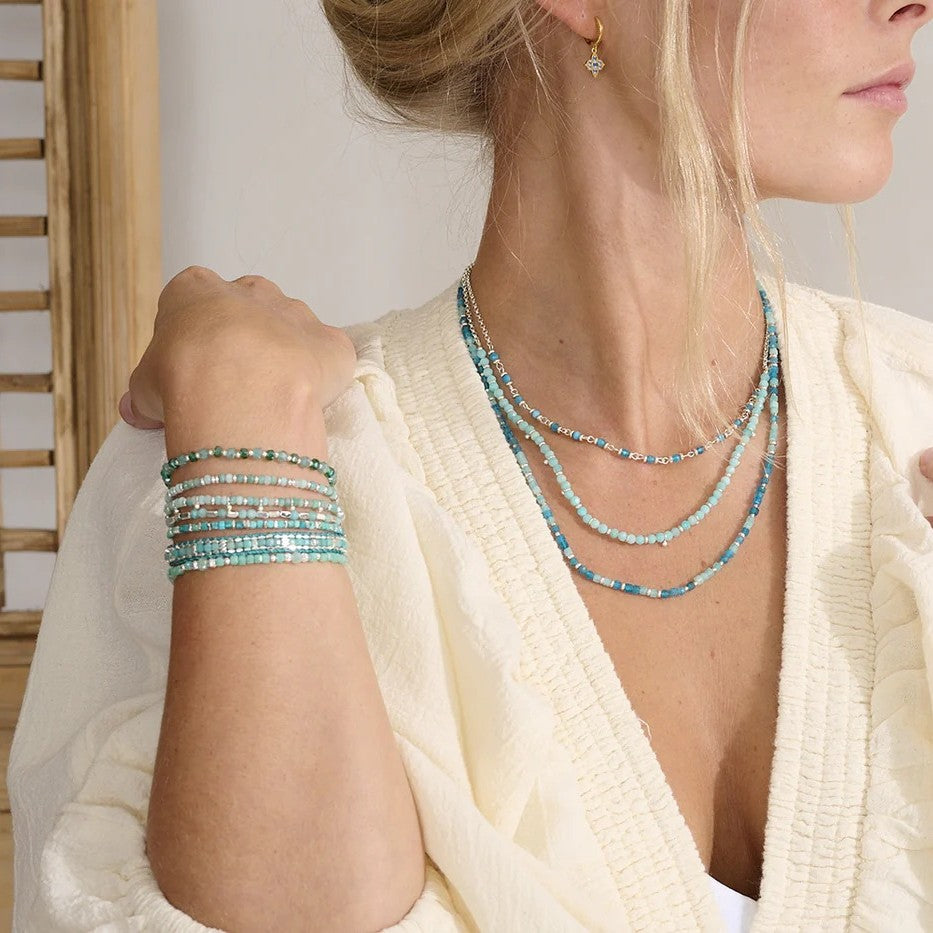 Boho Betty Mystical Amazonite Silver Slider Bracelet. Item code BRWMAMSLVB.