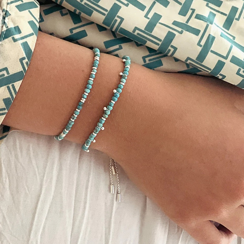 Boho Betty Harmony Turquoise Silver Slider Bracelet. Item code BRWTQSLVB.