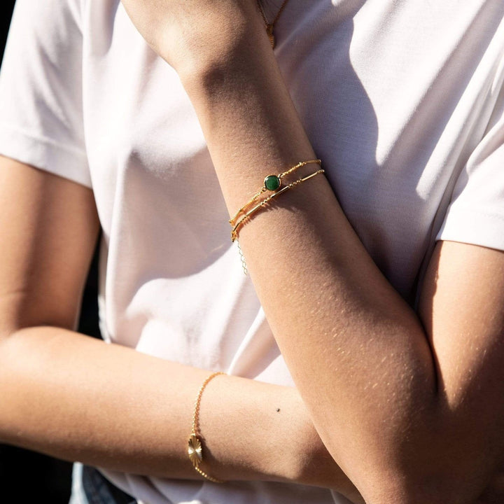 Daisy Green Aventurine Healing Stone Bobble Bracelet - Gold