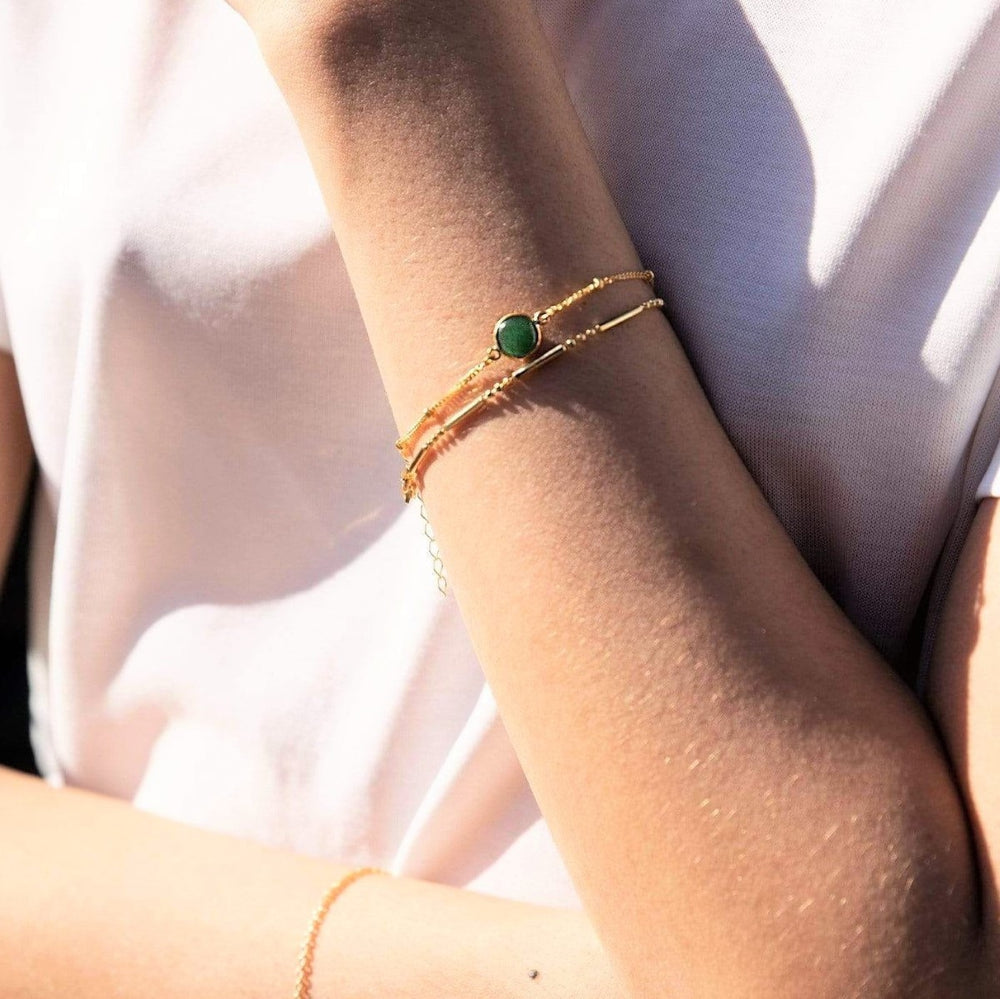 Daisy Green Aventurine Healing Stone Bobble Bracelet - Gold