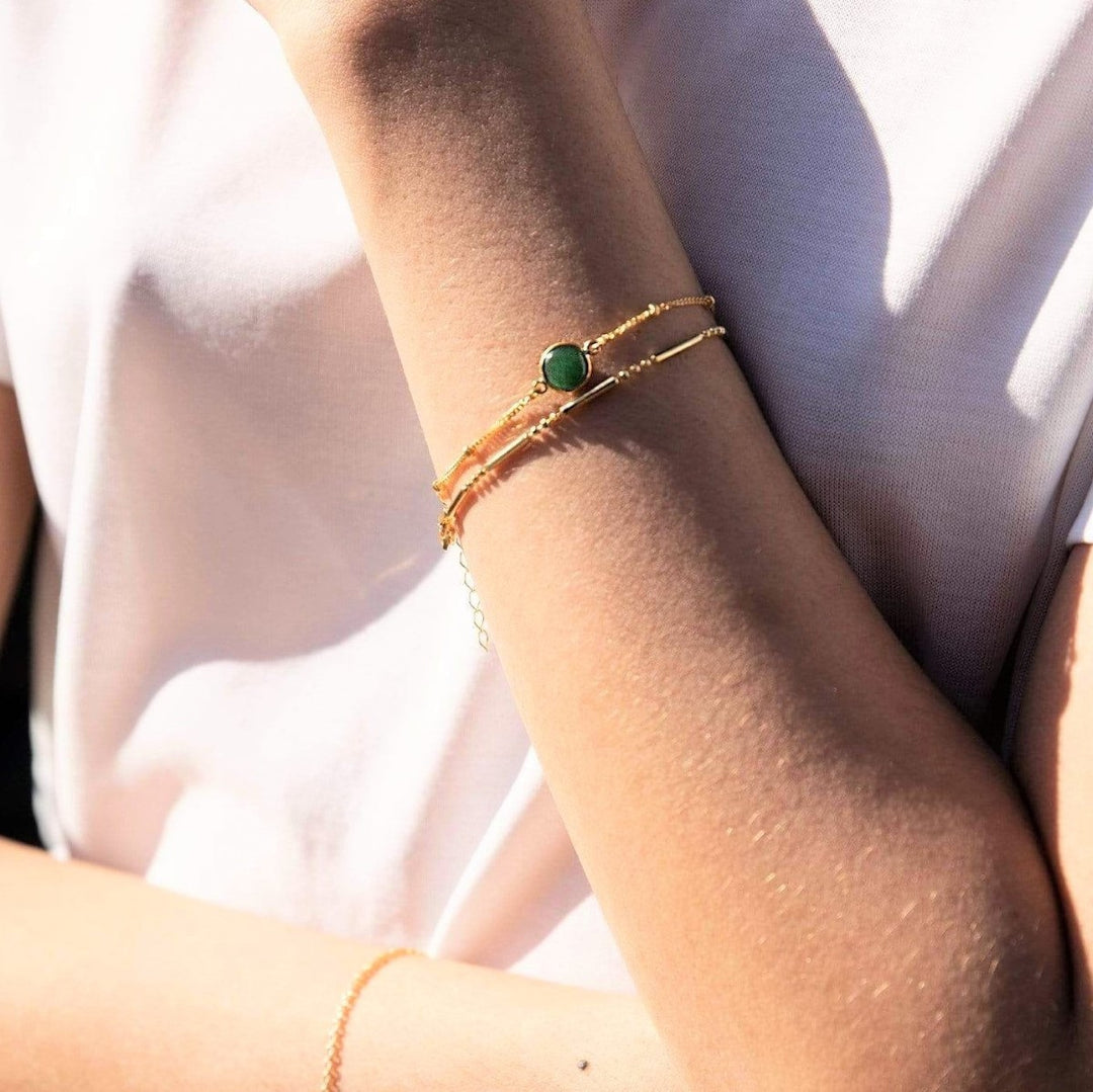 Daisy Green Aventurine Healing Stone Bobble Bracelet - Gold