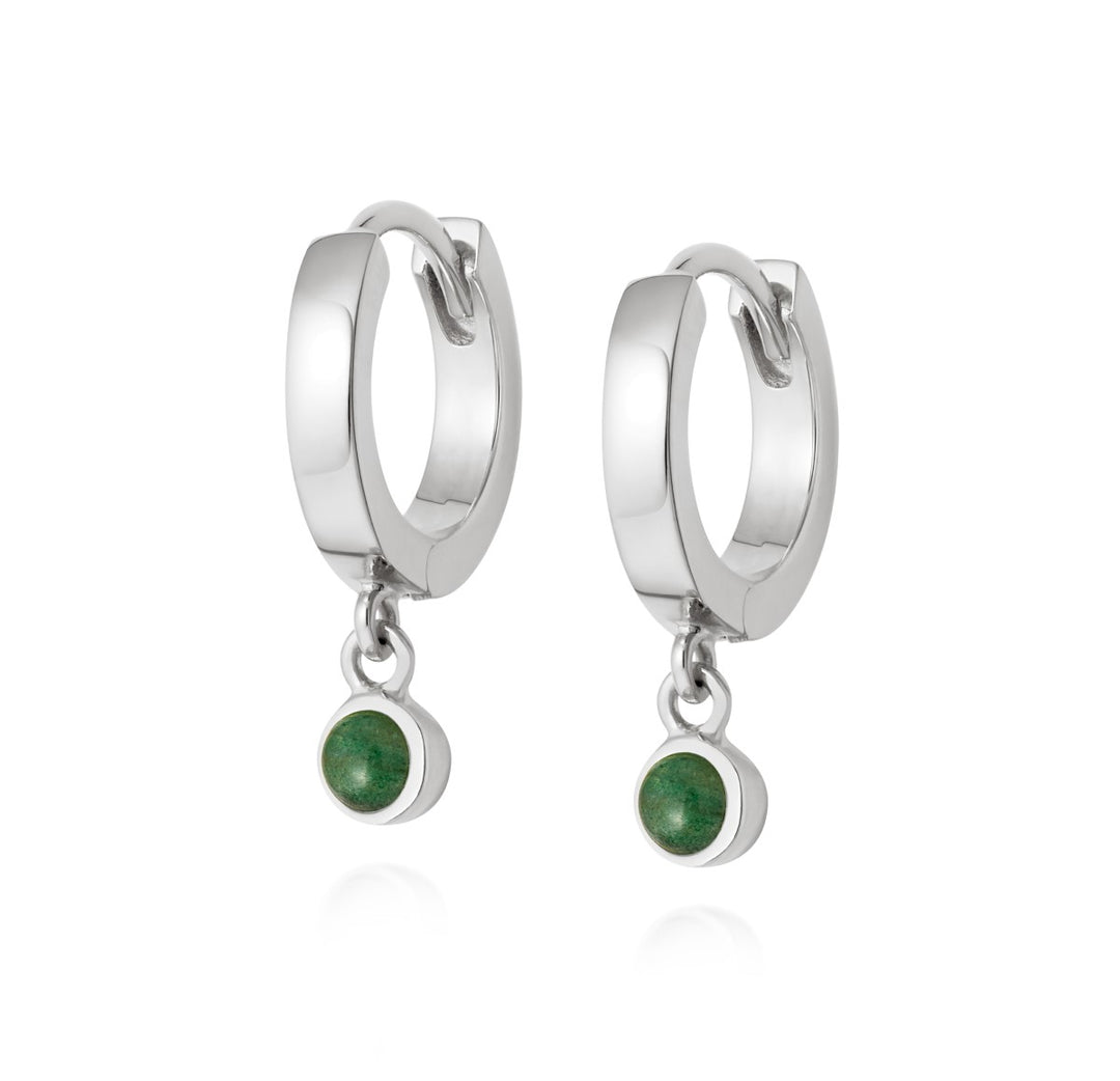 Daisy Green Aventurine Healing Huggie Hoop Earrings - Silver