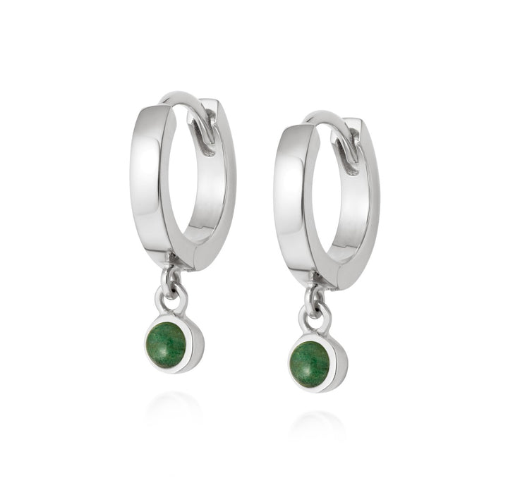 Daisy Green Aventurine Healing Huggie Hoop Earrings - Silver