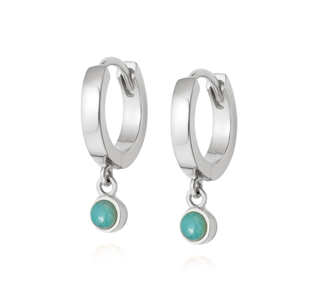 Daisy Amazonite Healing Huggie Hoop Earrings - Silver HE3003_SLV