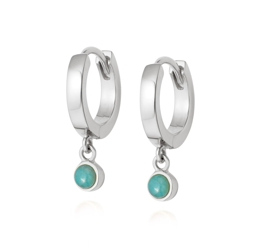 Daisy Amazonite Healing Huggie Hoop Earrings - Silver HE3003_SLV