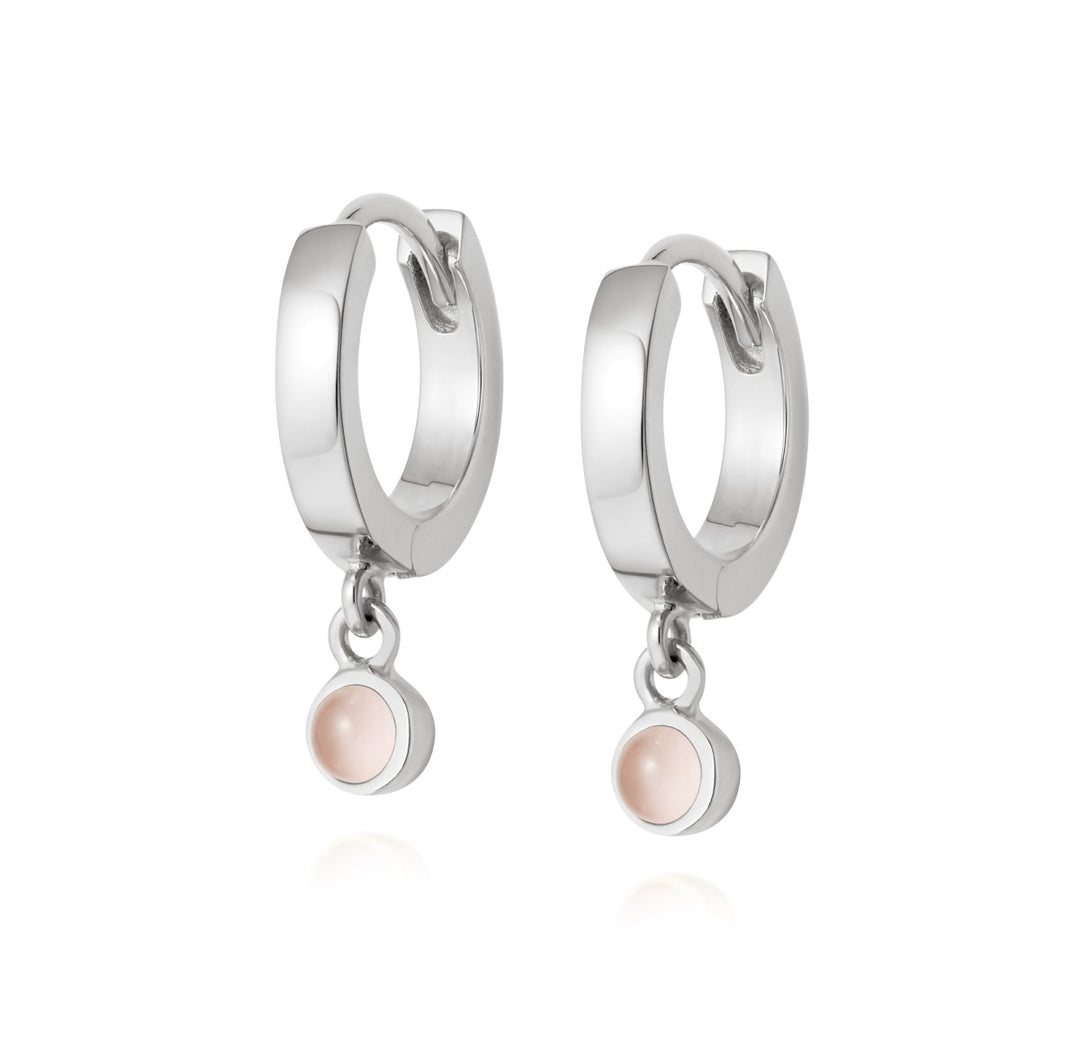 Daisy Rose Quartz Healing Huggie Hoop Earrings - Silver HE3005_SLV