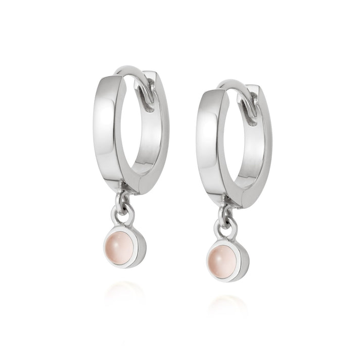 Daisy Rose Quartz Healing Huggie Hoop Earrings - Silver HE3005_SLV