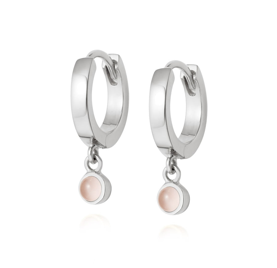 Daisy Rose Quartz Healing Huggie Hoop Earrings - Silver HE3005_SLV
