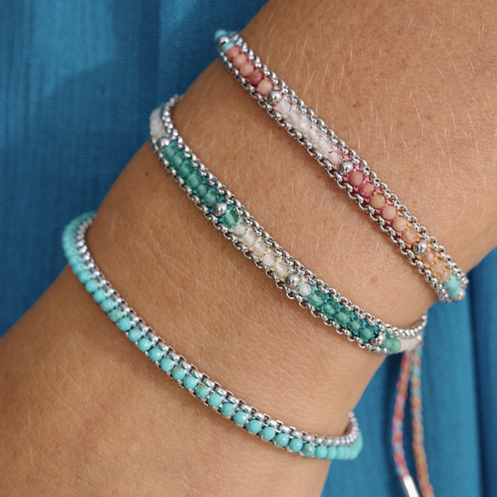Niche Jewellery Boho Betty Helaine Candy Silver Bracelet worn on model