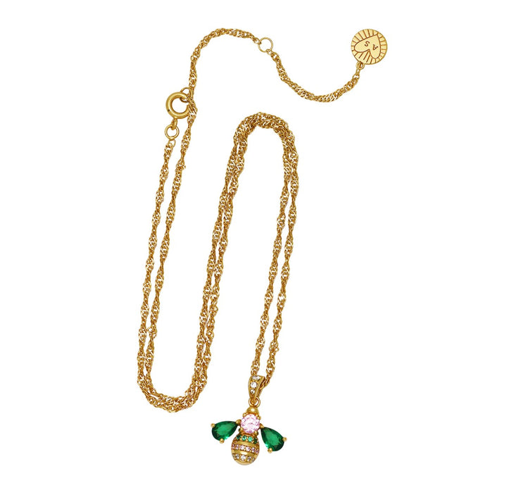 Amelia Scott Beatrice Jewelled Bee Necklace Emerald Blush Pink & Gold