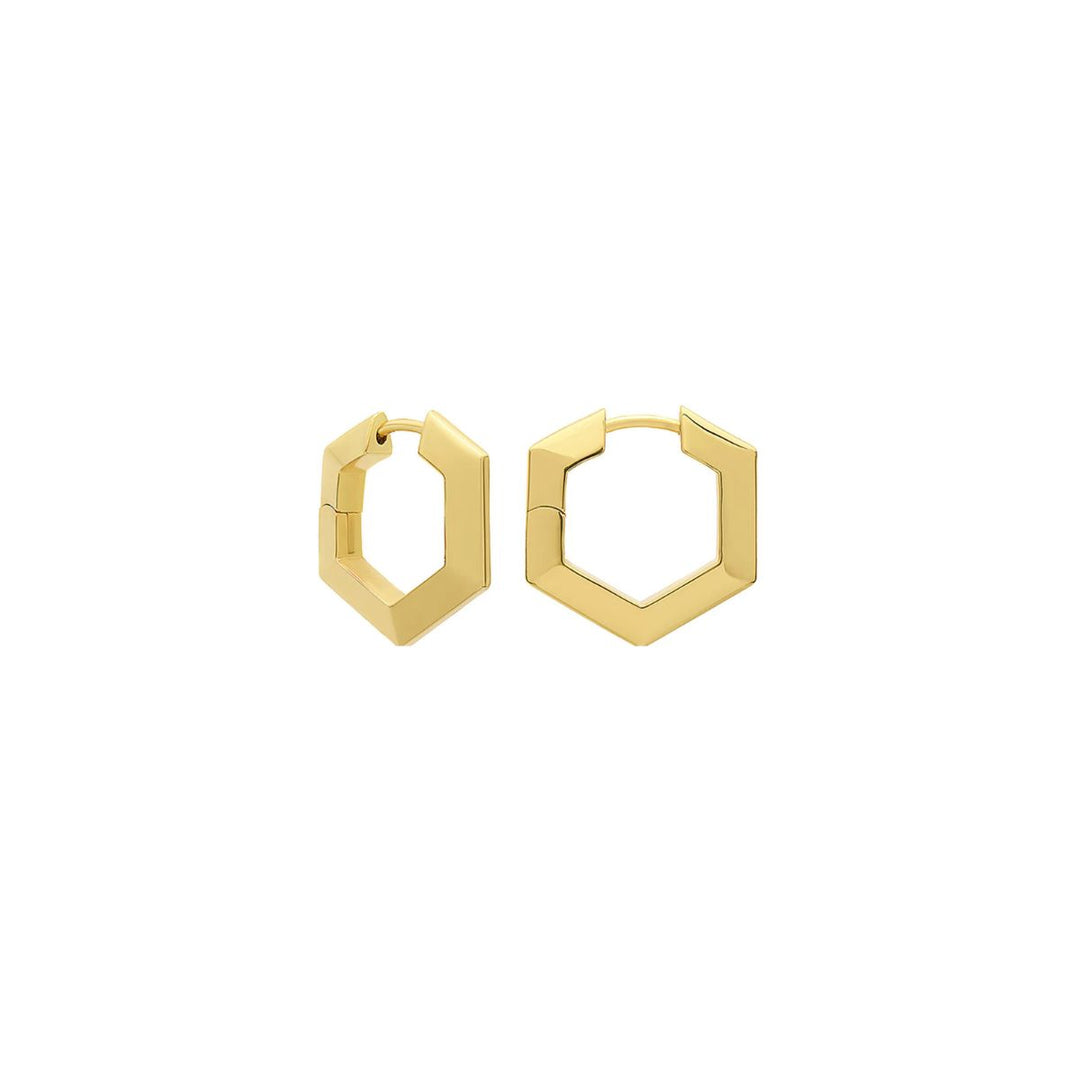 Rachel Jackson Mini Bevelled Hexagon Hoop Earrings Gold