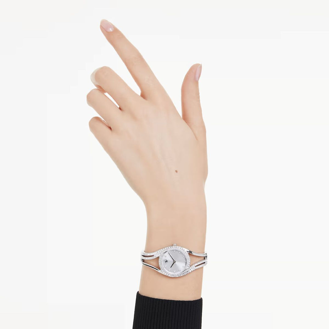 Swarovski Hyperbola Bangle Watch Swiss Made Metal Bracelet - Silver Tone Stainless Steel - 5689432