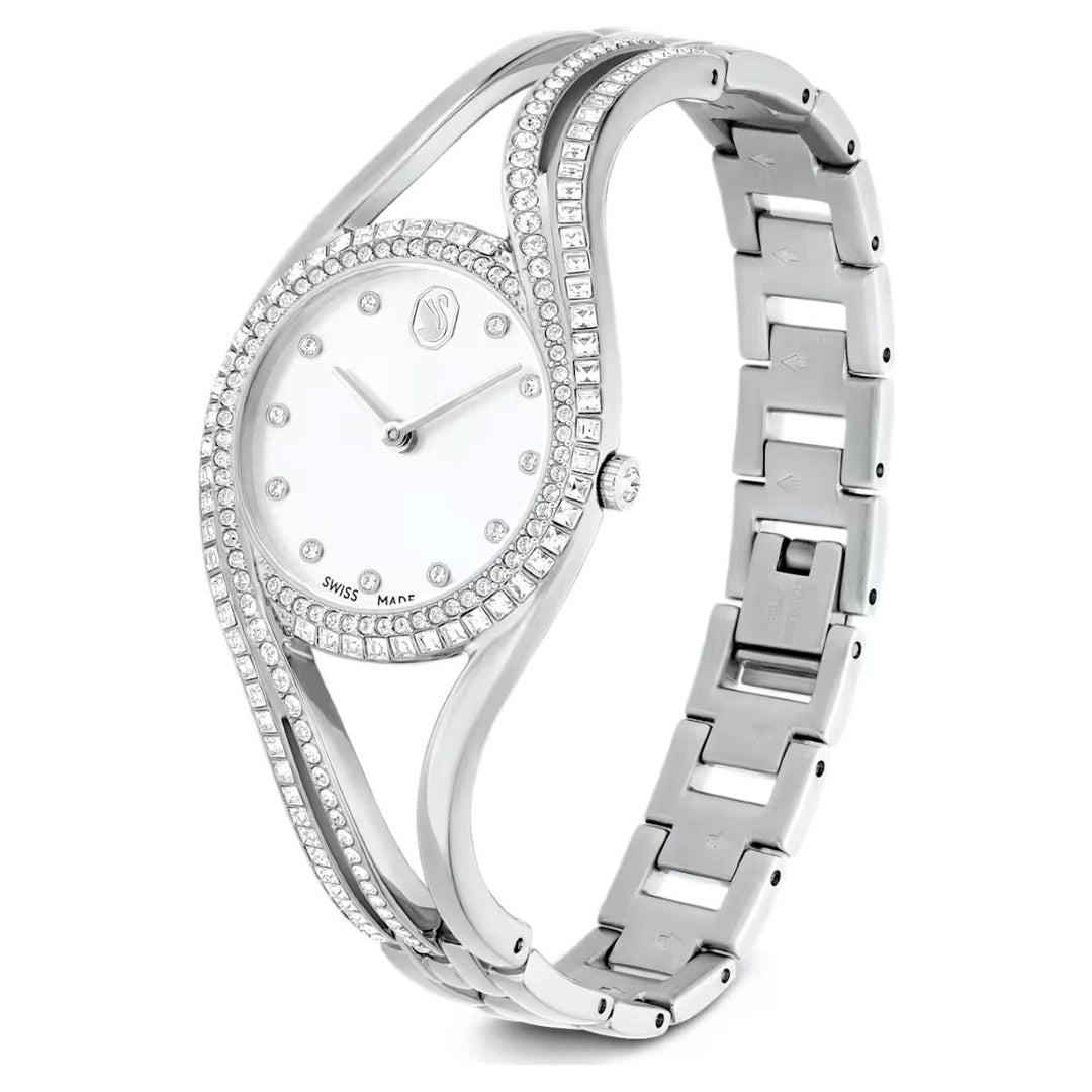 Swarovski Hyperbola Bangle Watch Swiss Made Metal Bracelet - Silver Tone Stainless Steel - 5689432