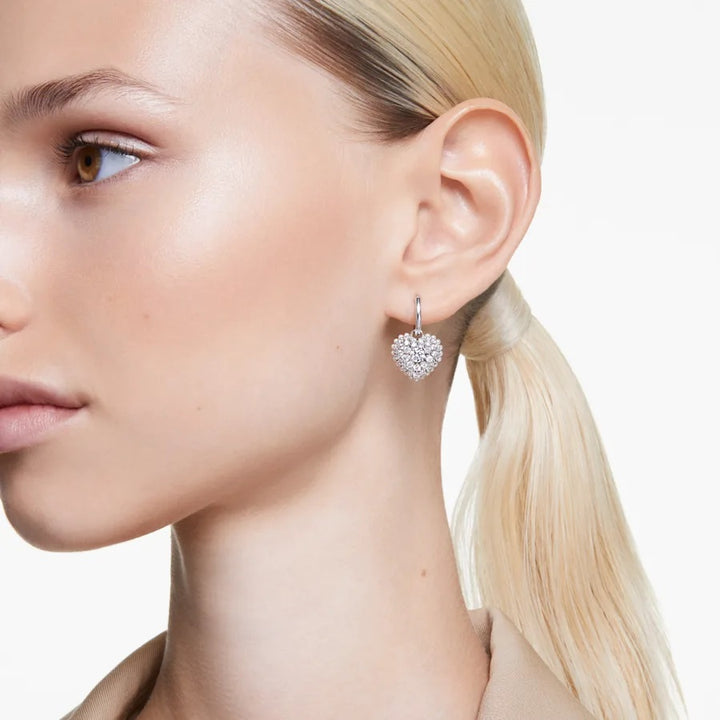 Swarovski Hyperbola Heart Drop Earrings - Rhodium Plated 5684384