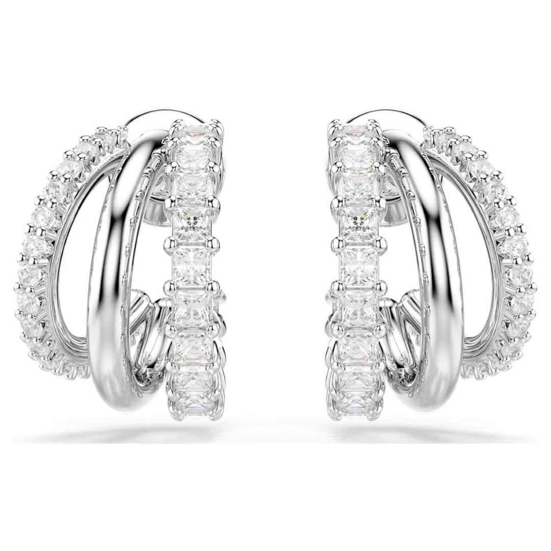 Swarovski Hyperbola Hoop Earrings Round Cut Mini - White with Rhodium Plating - 5737110