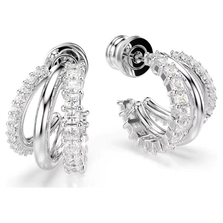 Swarovski Hyperbola Hoop Earrings Round Cut Mini - White with Rhodium Plating - 5737110
