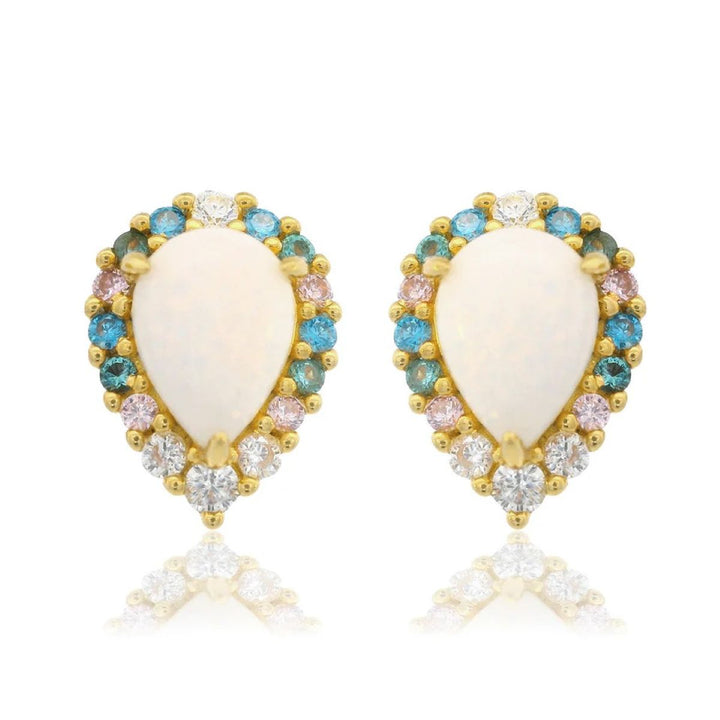 Georgini Wisteria Floribunda Created Opal Gold Stud Earrings. Item code IE1174G.