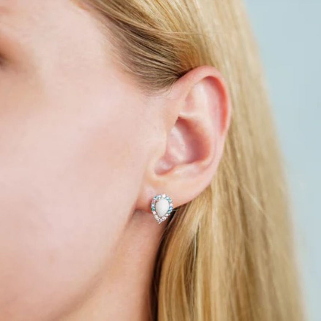 Georgini Wisteria Floribunda Created Opal Silver Stud Earrings. Item code IE1174W.
