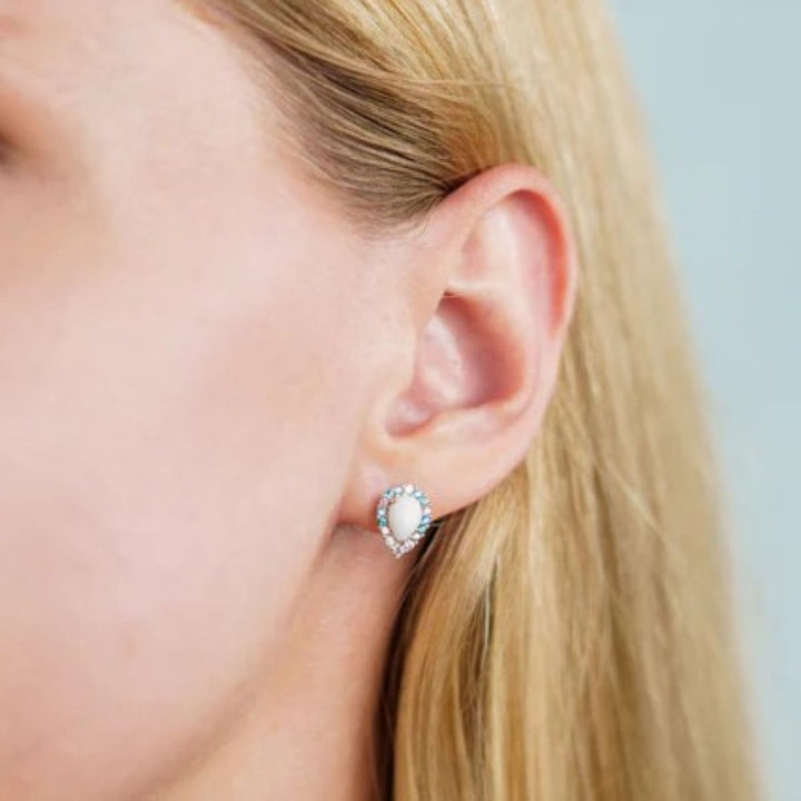 Georgini Wisteria Floribunda Created Opal Silver Stud Earrings. Item code IE1174W.