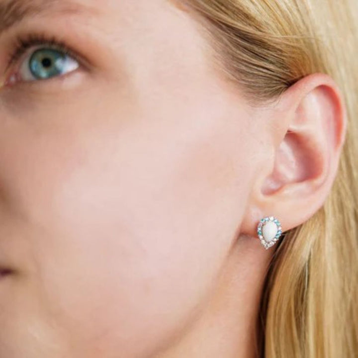 Georgini Wisteria Floribunda Created Opal Silver Stud Earrings. Item code IE1174W.