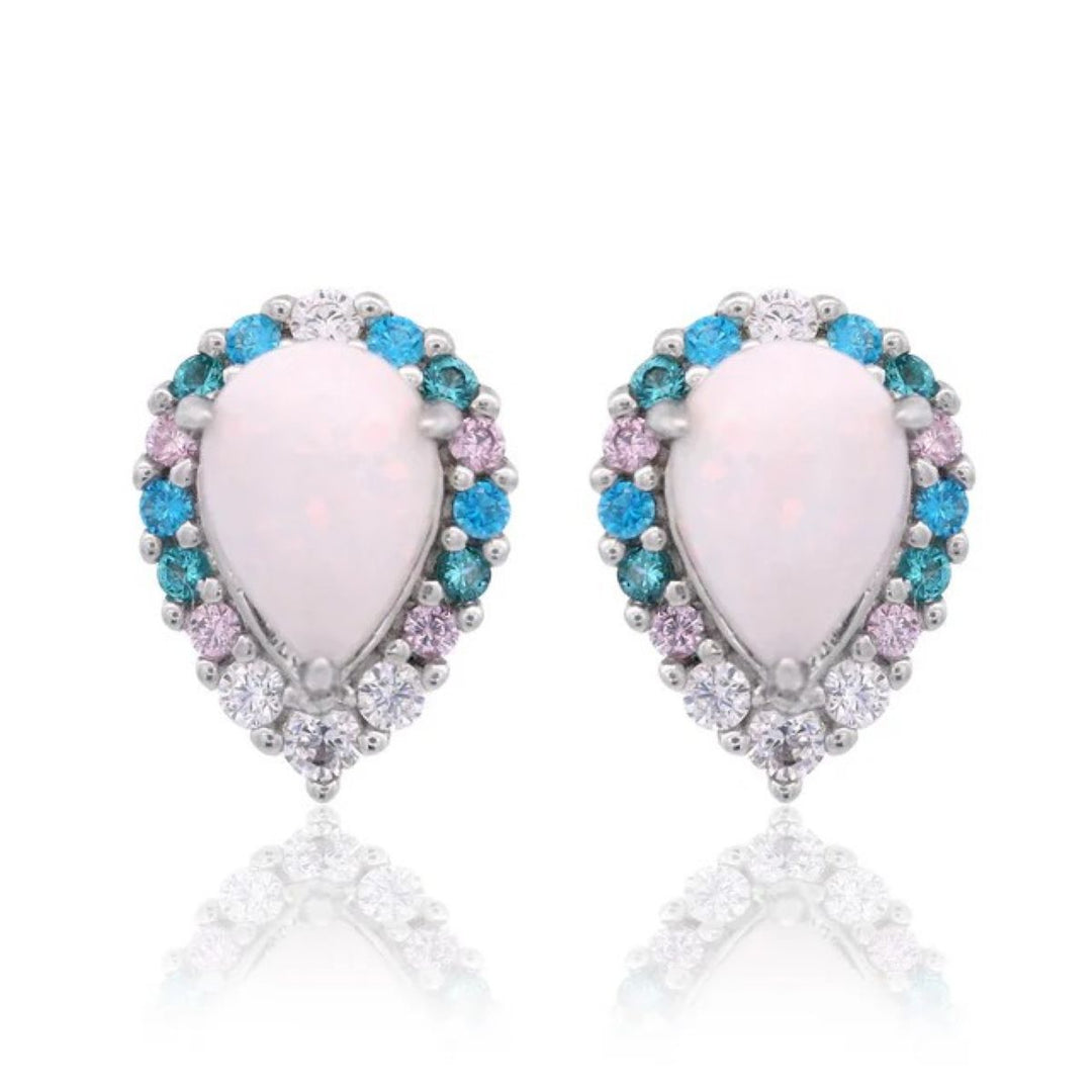 Georgini Wisteria Floribunda Created Opal Silver Stud Earrings. Item code IE1174W.