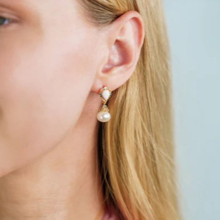 Georgini Wisteria Cascade Created Opal and Pearl Gold Earrings. Item code IE1175G.