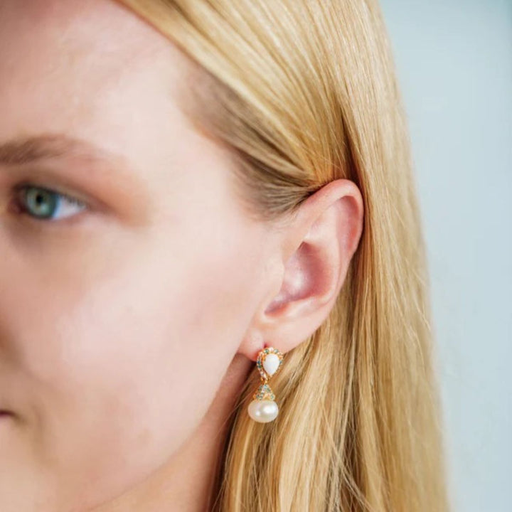 Georgini Wisteria Cascade Created Opal and Pearl Gold Earrings. Item code IE1175G.