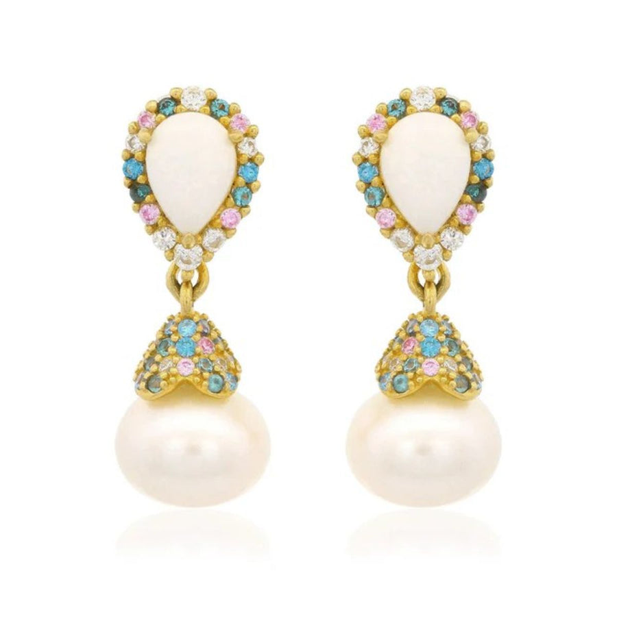 Georgini Wisteria Cascade Created Opal and Pearl Gold Earrings. Item code IE1175G.
