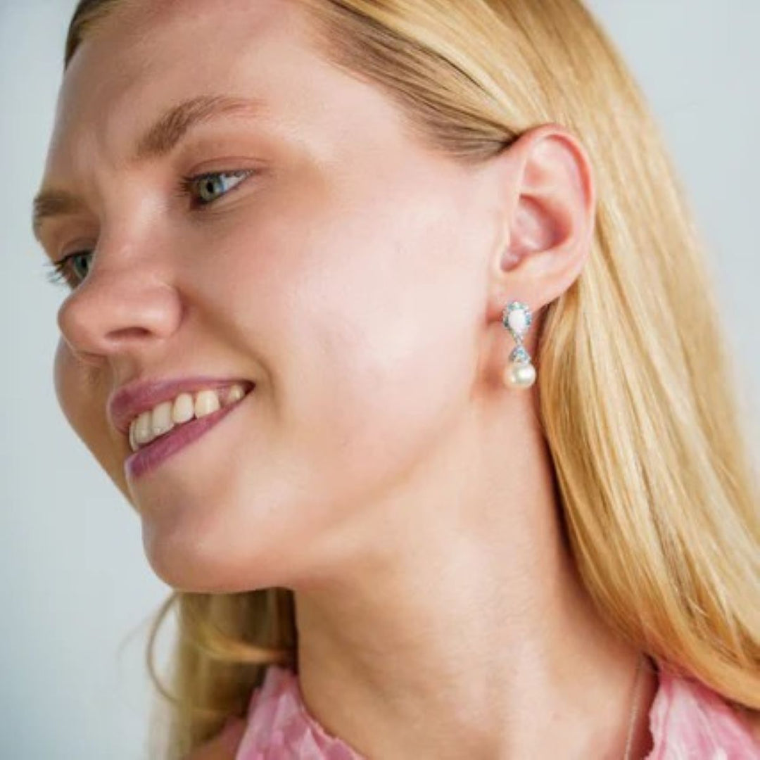 Georgini Wisteria Cascade Created Opal and Pearl Silver Earrings. Item code IE1175W.