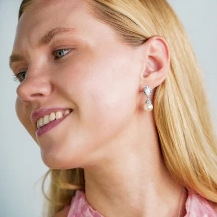 Georgini Wisteria Cascade Created Opal and Pearl Silver Earrings. Item code IE1175W.