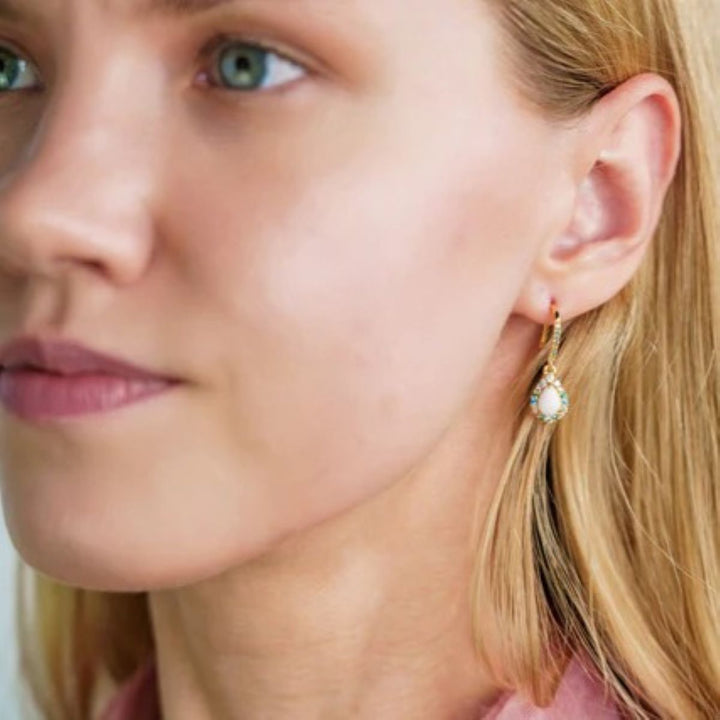 Georgini Wisteria Floribunda Created Opal Shepard Hook Gold Earrings. Item code IE1176G.