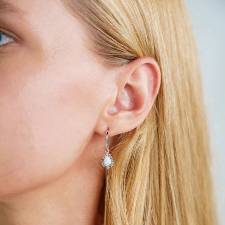 Georgini Wisteria Floribunda Created Opal Shepard Hook Silver Earrings. Item code IE1176W.