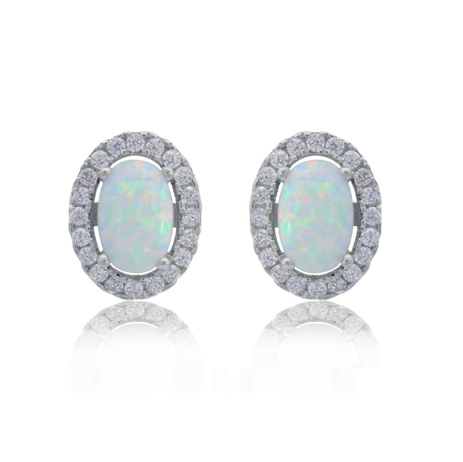 Georgini Opal Glow Blackwattle White Created Opal Earrings - Silver. Item code: IE1184W