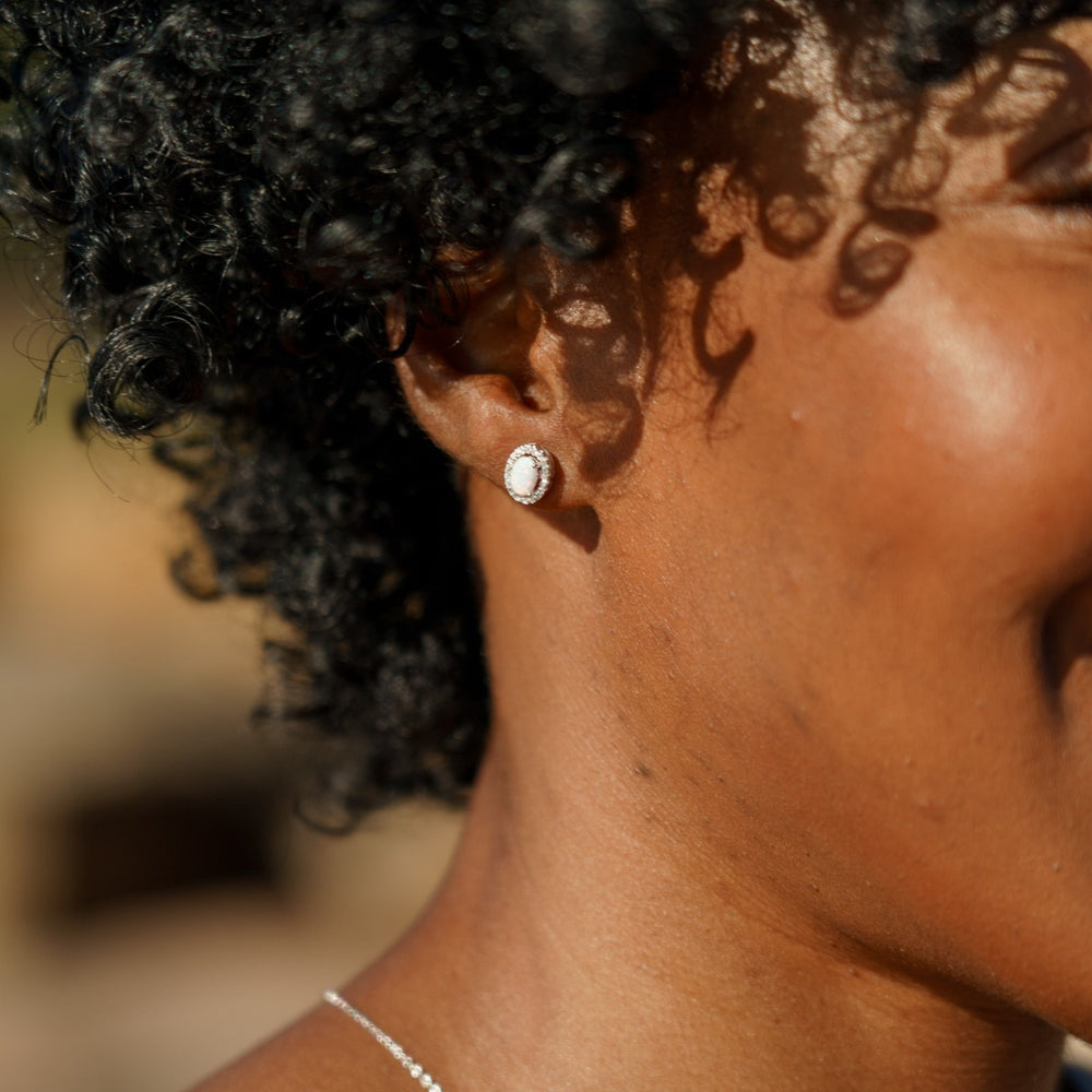 Georgini Opal Glow Blackwattle White Created Opal Earrings - Silver. Item code: IE1184W