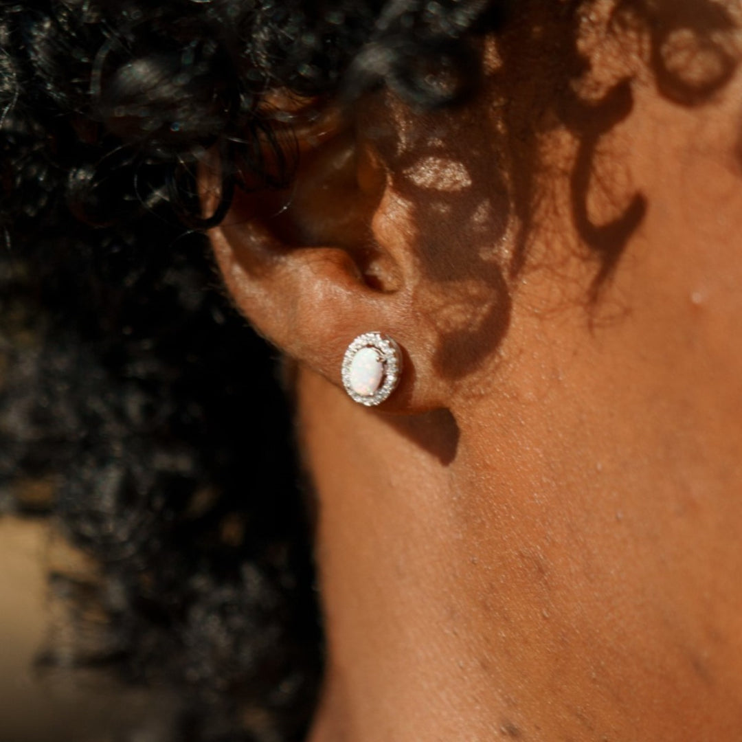 Georgini Opal Glow Blackwattle White Created Opal Earrings - Silver. Item code: IE1184W