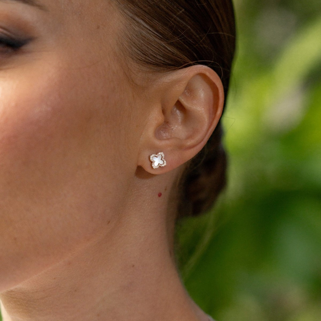Georgini Sydney Soiree Fairwater Mother of Pearl Clover Stud Earrings - Silver