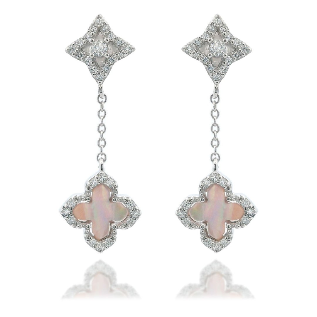 Georgini Sydney Soiree Fairwater Mother of Pearl Clover Drop Earrings - Silver