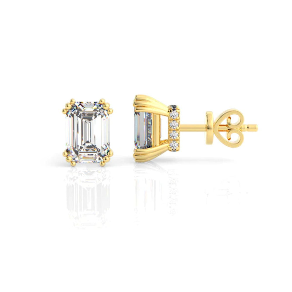 Georgini Elegant Essentials 7mm Emerald Cut Hidden Halo Gold Stud Earrings. Item code IE1211G.