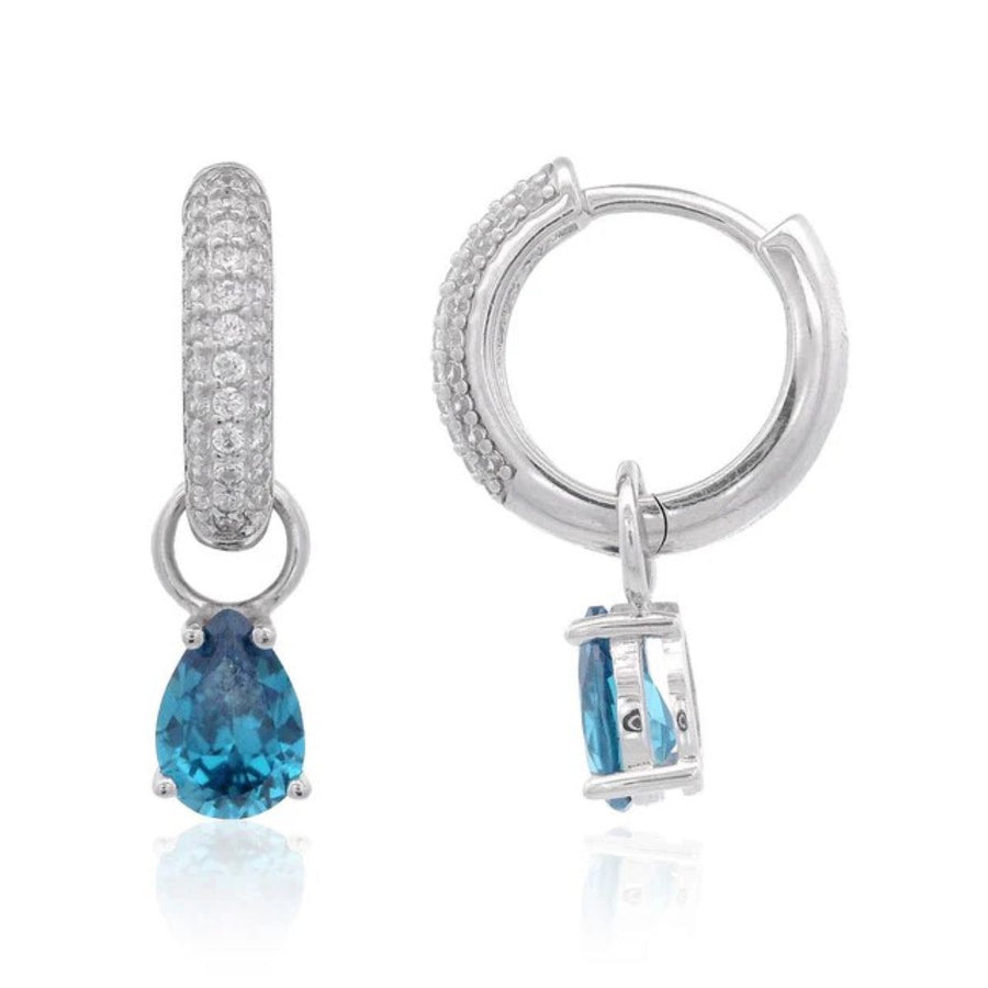 Georgini Wisteria Duo Pear Blue Topaz and Zirconia Silver Earrings. Item code IE1216WB.