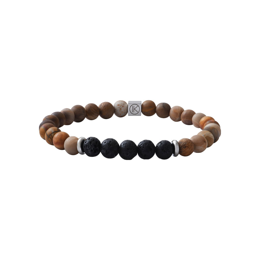 Niche Jewellery Ikoba Fossilised Wood and Lava Stone 6mm Bracelet
