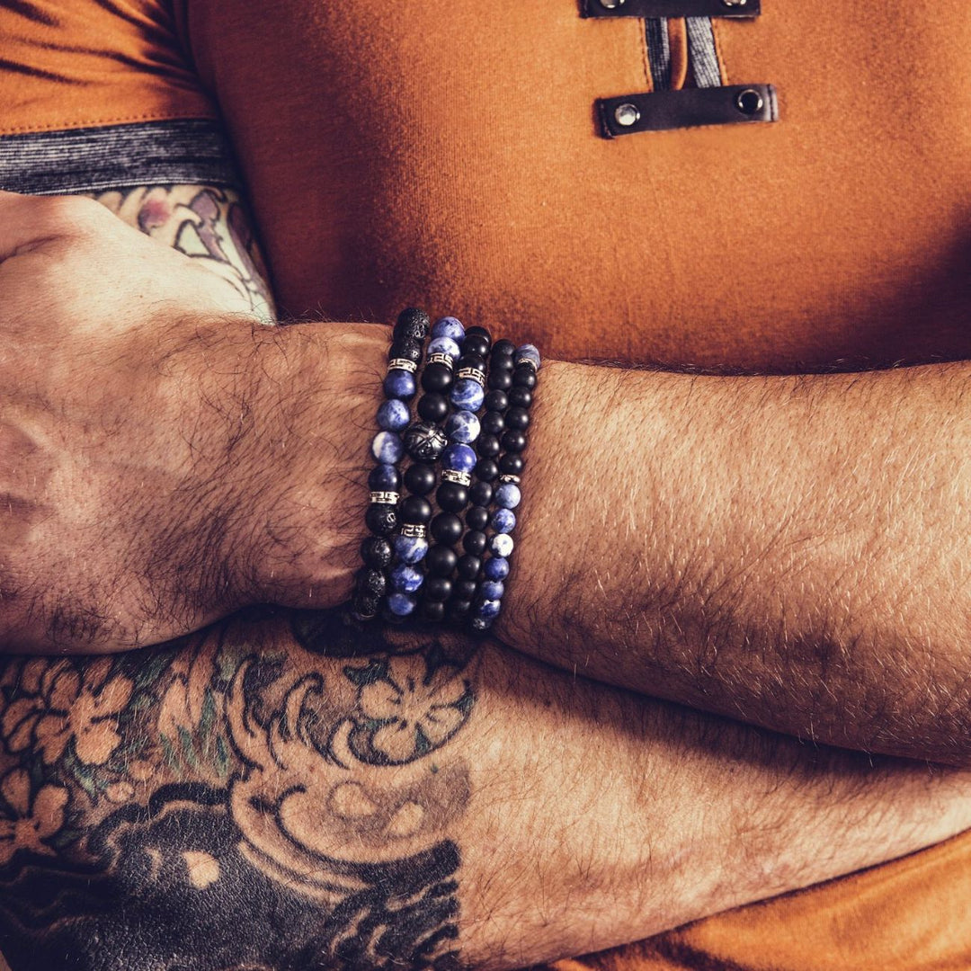 Niche Jewellery Ikoba Sodalite and Matte Black Agate 6mm Bracelet detail