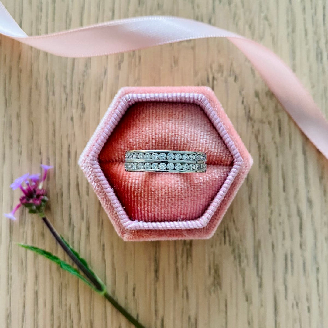  Channel Set Round Brilliant Double Band - Yellow Gold